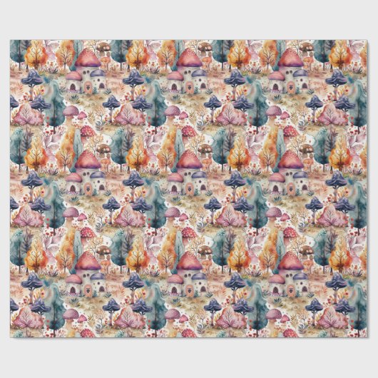 Kleurrijk Paddenstoelbos I Sprookje Kinder Cadeaupapier (Vlak)