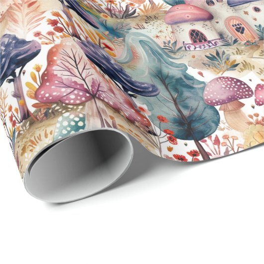 Kleurrijk Paddenstoelbos I Sprookje Kinder Cadeaupapier (Rol Hoek)