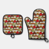 Kleurrijk paddenstoelenontwerp ovenwant & pannenlap set (Voorkant)