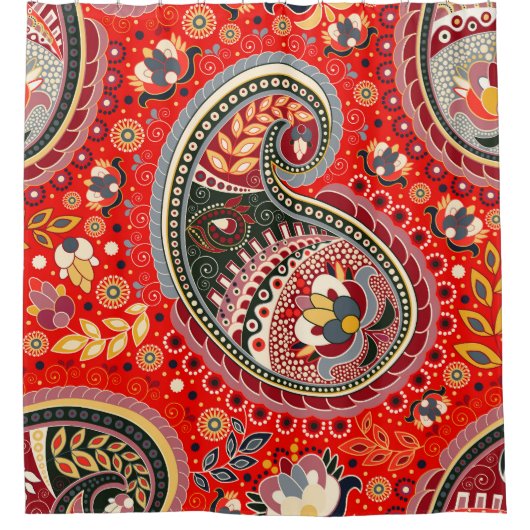 Kleurrijk Paisley Indisch Naadloos Patroon Douchegordijn (Voorkant)