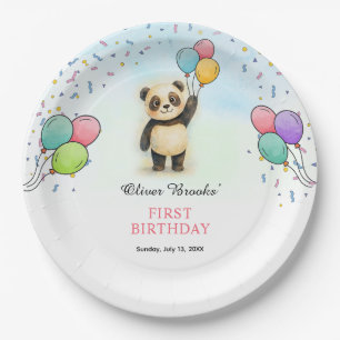 Kleurrijk Panda Thema 1e Verjaardagsfeestje  Papieren Bordje