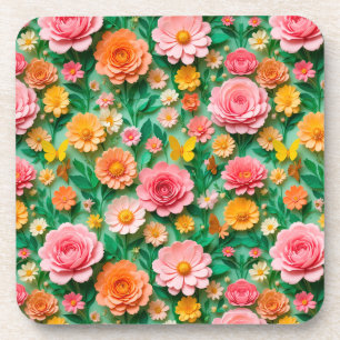 Kleurrijk papier bloemen en vlinders bier onderzetter