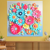 Kleurrijk papier bloemkunst canvas afdruk (Insitu (Woonkamer))