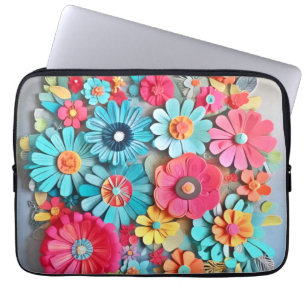 Kleurrijk papier bloemkunst laptop sleeve