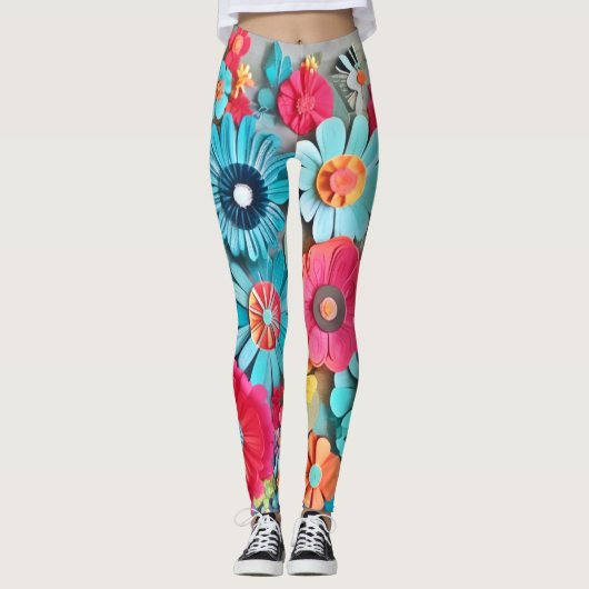 Kleurrijk papier bloemkunst leggings (Voorkant)