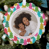 Kleurrijk papier kerstbomen 2 foto ornament kaart