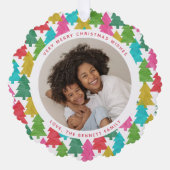 Kleurrijk papier kerstbomen 2 foto ornament kaart (Voorkant)