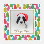 Kleurrijk papier kerstbomen huisdier foto metalen ornament (Voorkant)