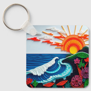Kleurrijk papier quilling kunstwerk sleutelhanger