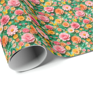 Kleurrijk papieren bloemen en vlinders cadeaupapier