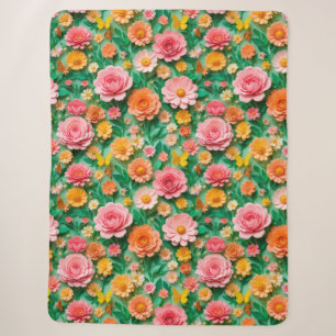 Kleurrijk papieren bloemen en vlinders sherpa deken