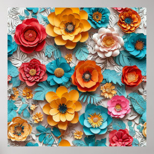 Kleurrijk papieren bloemen poster