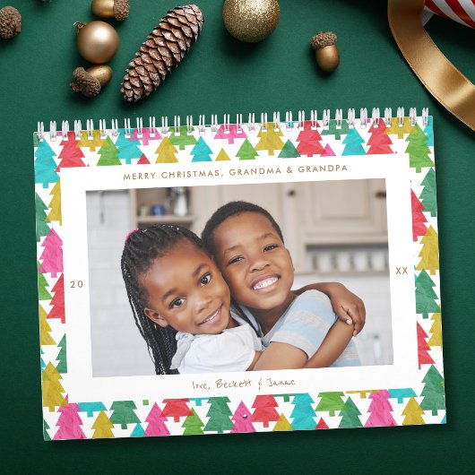 Kleurrijk Papieren Kerstbomen Foto Kalender