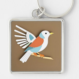 Kleurrijk papierkunstwerk van een vogel sleutelhanger