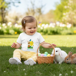 Kleurrijk Pasen Narcissen en Konijn Baby T-Shirt