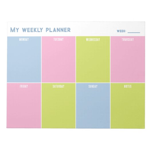 Kleurrijk Pastel Aangepaste Weekplanner Notitieblok (Voorkant)