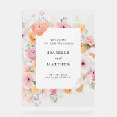 Kleurrijk Pastel Bloemachtig Trouw Welkom Acryl Bord (Voorkant)