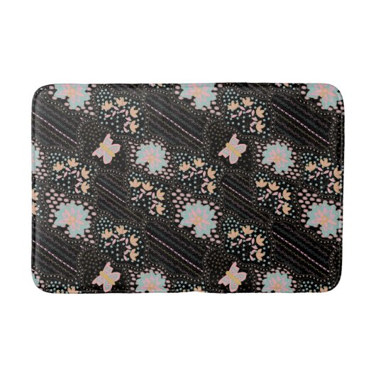 Kleurrijk Pastel Bloemmotief Vlinders Batic Patroo Badmat (Voorkant)