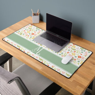 Kleurrijk pastel gestileerd bloempatroon monogram bureaumat