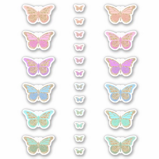 Kleurrijk pastel Glitter Butterflies Sticker (Voorkant)