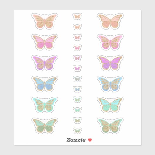 Kleurrijk pastel Glitter Butterflies Sticker (Vel)