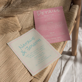 Kleurrijk Pastel Handgeschreven All-in-One Trouwfe Kaart