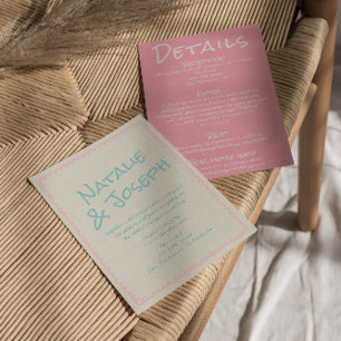 Kleurrijk Pastel Handgeschreven All-in-One Trouwfe Kaart