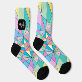 Kleurrijk Pastel Mozaïek Driehoek Patroon Monogram Sokken