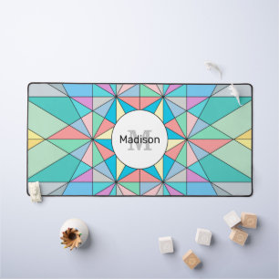 Kleurrijk Pastel Mozaïek Driehoek Ster Monogram Bureaumat