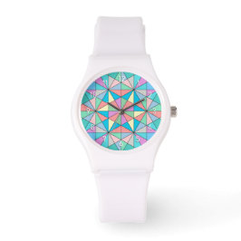 Kleurrijk Pastel Mozaïek Driehoek Ster Patroon Horloge