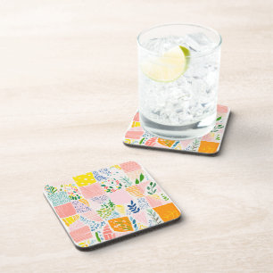Kleurrijk Pastel Patchwork Preppy Bier Onderzetter
