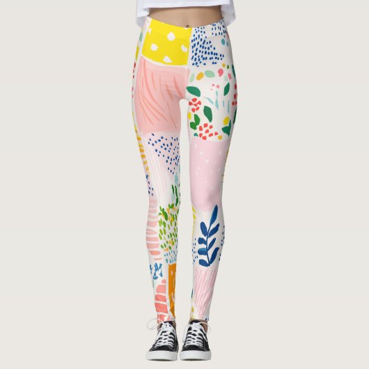 Kleurrijk Pastel Patchwork Preppy Leggings (Voorkant)