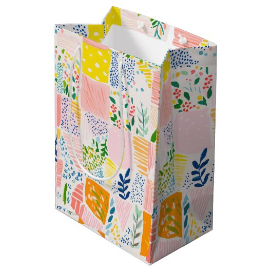 Kleurrijk Pastel Patchwork Preppy Medium Cadeauzakje (Achterkant Gekanteld)