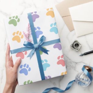 Kleurrijk Pastel Regenboog Kleuren Hond Poot Patro Cadeaupapier