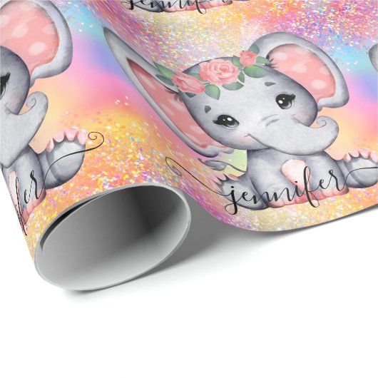 Kleurrijk pastel regenbooglitter Elephant Roze Cadeaupapier (Rol Hoek)