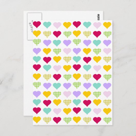 Kleurrijk pastelhartspatroon briefkaart (Voorkant / Achterkant)