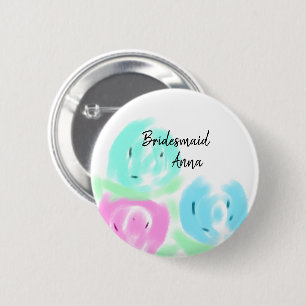 Kleurrijk pastelkleur waterverf bloemstuk bruidsme ronde button 5,7 cm