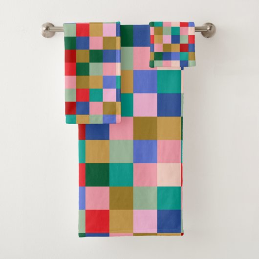 Kleurrijk Patchwork Dambord Modern Geometrisch Bad Handdoek (Insitu)