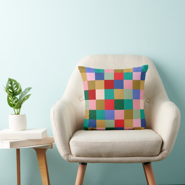 Kleurrijk Patchwork Dambord Modern Geometrisch Kussen (Stoel)