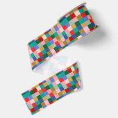 Kleurrijk Patchwork Dambord Modern Vakantie Grosgrain Lint (Achterkant)