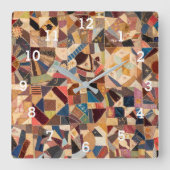 Kleurrijk Patchwork Dekbed Rustieke Naaikamer Vierkante Klok (Voorkant)