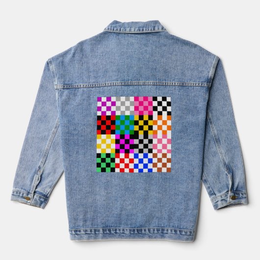 Kleurrijk Patchwork Geruit Patroonontwerp Denim Jacket (Achterkant)