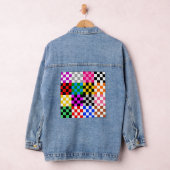 Kleurrijk Patchwork Geruit Patroonontwerp Denim Jacket (Hangar)