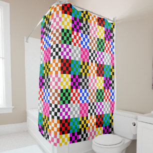 Kleurrijk Patchwork Geruit Patroonontwerp Douchegordijn