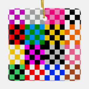 Kleurrijk Patchwork Geruit Patroonontwerp Keramisch Ornament