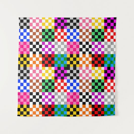 Kleurrijk Patchwork Geruit Patroonontwerp Wandkleed (Voorkant)