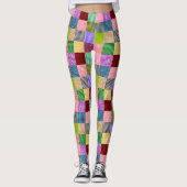 Kleurrijk Patchwork Gingham Rutpatroon Leggings (Voorkant)