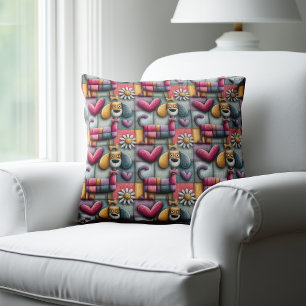 Kleurrijk Patchwork Hondenpatroon Kussen