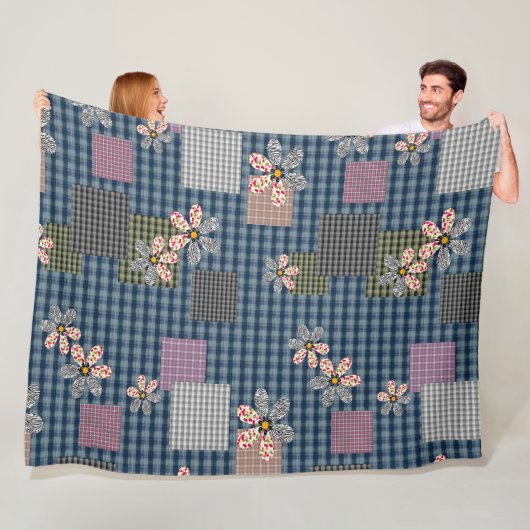 Kleurrijk patchwork landelijke retro patroon fleece deken (In situ)