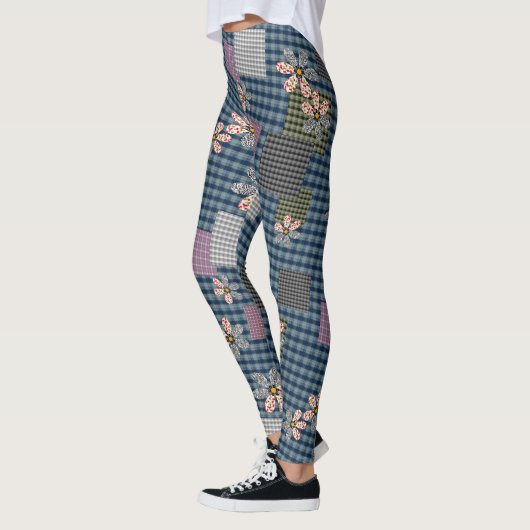 Kleurrijk patchwork landelijke retro patroon leggings (Links)